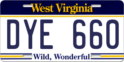 WV license plate DYE660