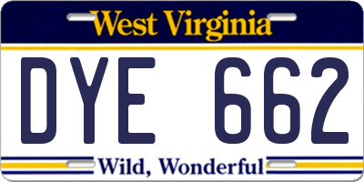 WV license plate DYE662