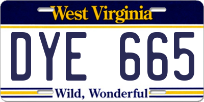 WV license plate DYE665