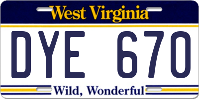 WV license plate DYE670