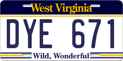 WV license plate DYE671