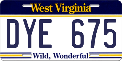WV license plate DYE675