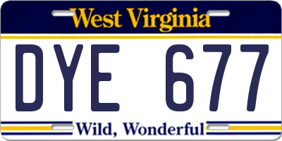 WV license plate DYE677