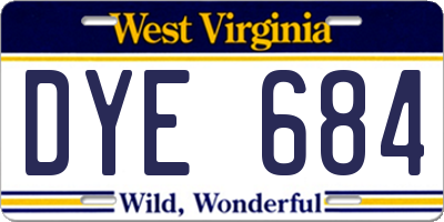 WV license plate DYE684