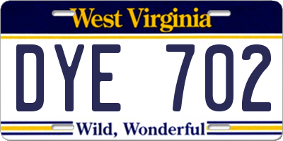 WV license plate DYE702