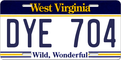 WV license plate DYE704