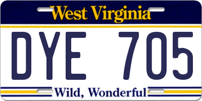 WV license plate DYE705