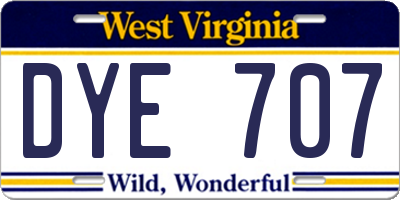 WV license plate DYE707