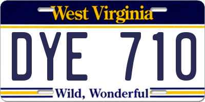 WV license plate DYE710