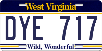 WV license plate DYE717
