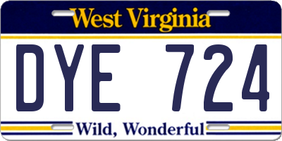 WV license plate DYE724