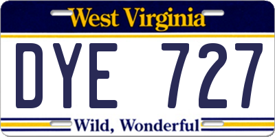 WV license plate DYE727