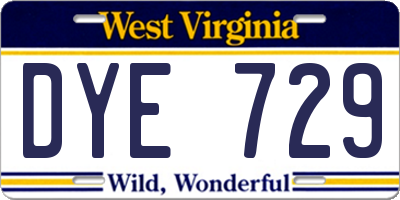 WV license plate DYE729