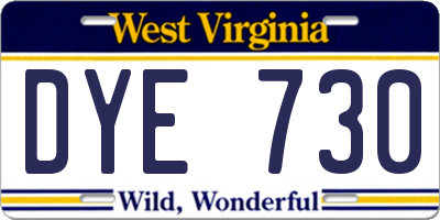 WV license plate DYE730