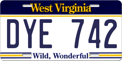 WV license plate DYE742