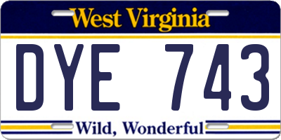 WV license plate DYE743