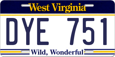 WV license plate DYE751