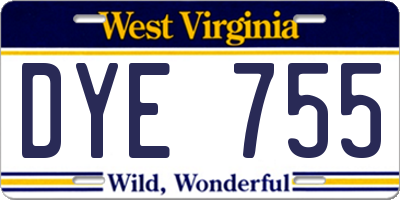 WV license plate DYE755
