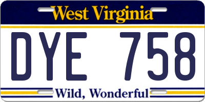 WV license plate DYE758