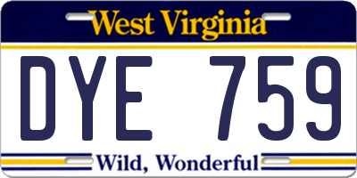 WV license plate DYE759