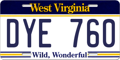 WV license plate DYE760