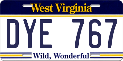 WV license plate DYE767