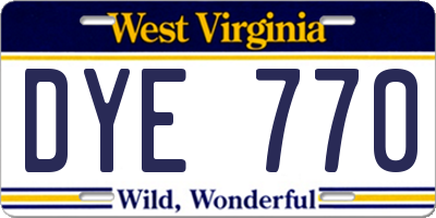WV license plate DYE770