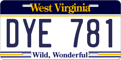 WV license plate DYE781