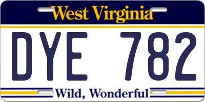 WV license plate DYE782