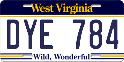WV license plate DYE784
