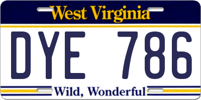 WV license plate DYE786