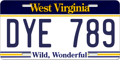 WV license plate DYE789