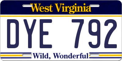 WV license plate DYE792