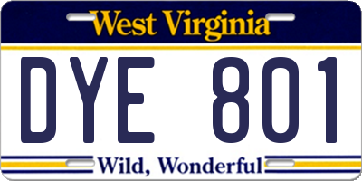 WV license plate DYE801
