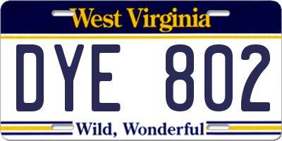 WV license plate DYE802