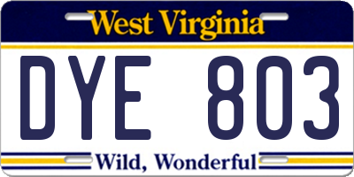 WV license plate DYE803