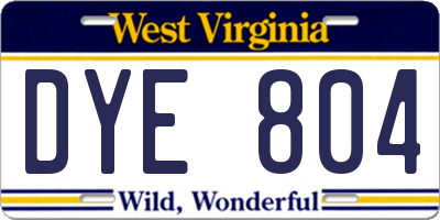 WV license plate DYE804