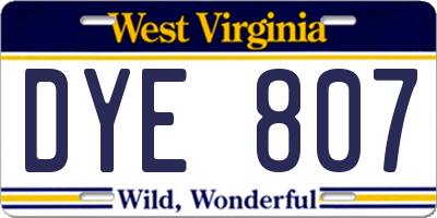 WV license plate DYE807