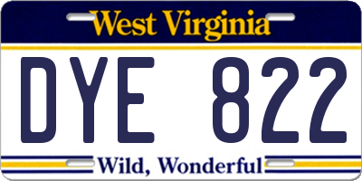 WV license plate DYE822
