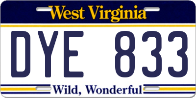 WV license plate DYE833