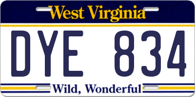 WV license plate DYE834