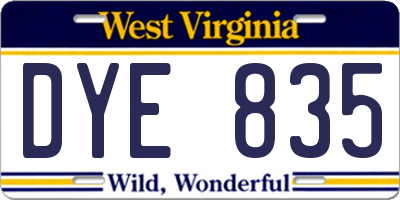 WV license plate DYE835