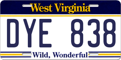 WV license plate DYE838