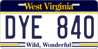 WV license plate DYE840