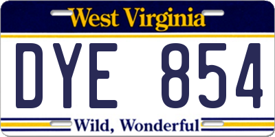 WV license plate DYE854