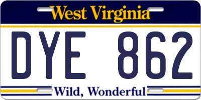 WV license plate DYE862