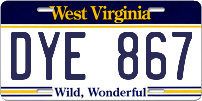 WV license plate DYE867
