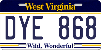 WV license plate DYE868