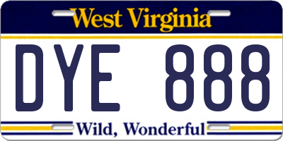 WV license plate DYE888