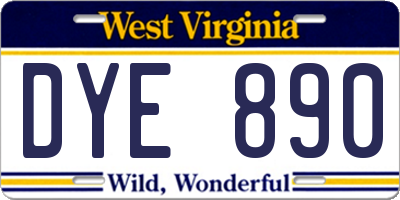 WV license plate DYE890